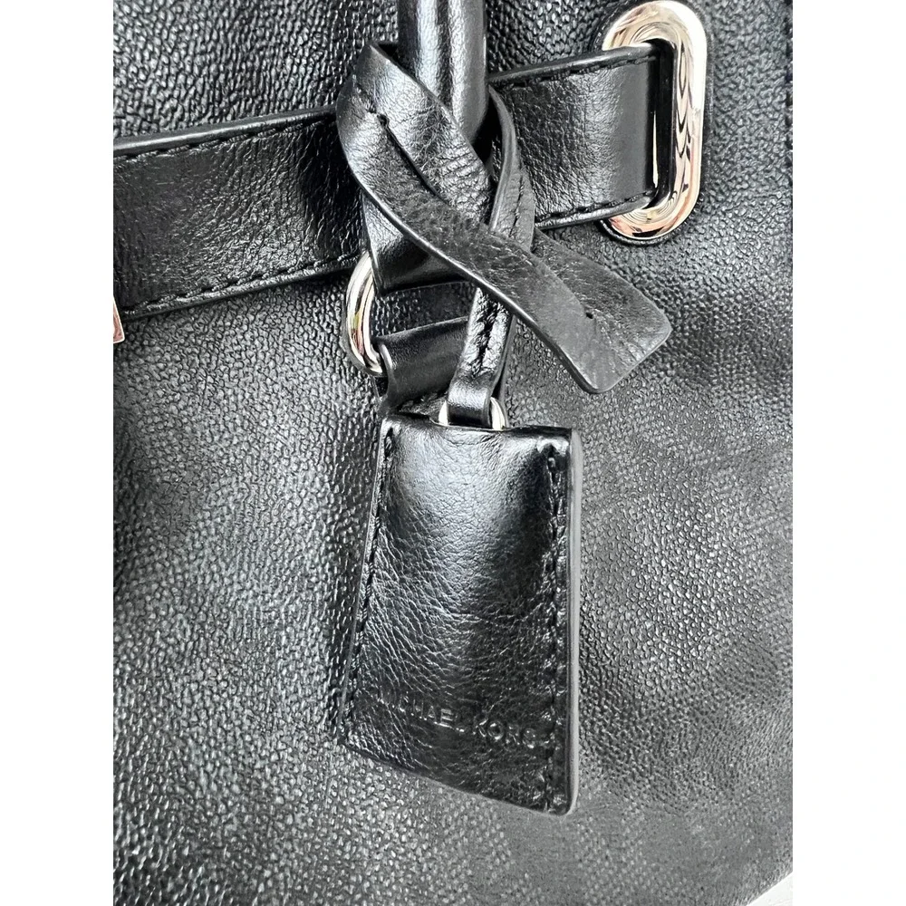 Michael Kors Hamilton Satchel Womens Medium Black Excellent Monogram Padlock